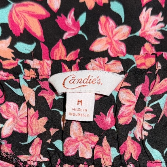 Candie's Pink and Black Dressy Floral Babydoll Tank w/ Built in Bra - Picture 2 of 3